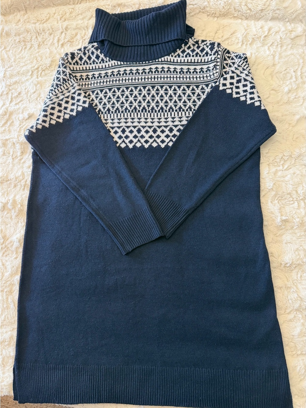 Gloria Vanderbilt Navy and White Nordic Turtleneck Sweater Size L
